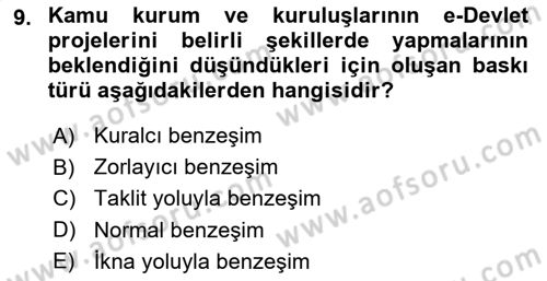 Bilgi Toplumu Ve E-Devlet Dersi Ara Sınavı Deneme Sınav Soruları 9. Soru