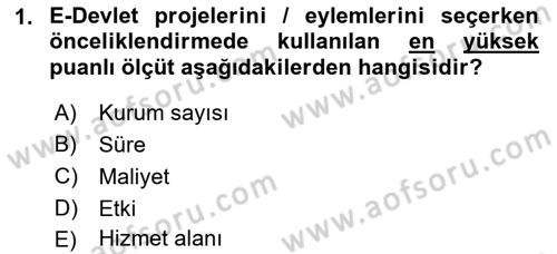 Bilgi Toplumu Ve E-Devlet Dersi 2019 - 2020 Yılı (Final) Dönem Sonu Sınav Soruları 1. Soru