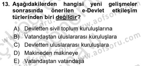 Bilgi Toplumu Ve E-Devlet Dersi 2019 - 2020 Yılı (Final) Dönem Sonu Sınav Soruları 13. Soru