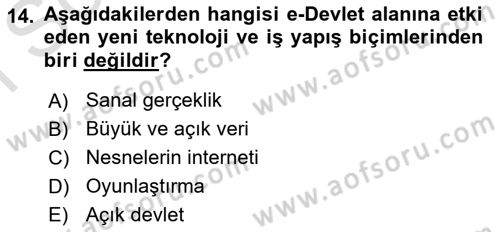 Bilgi Toplumu Ve E-Devlet Dersi 2019 - 2020 Yılı (Final) Dönem Sonu Sınav Soruları 14. Soru
