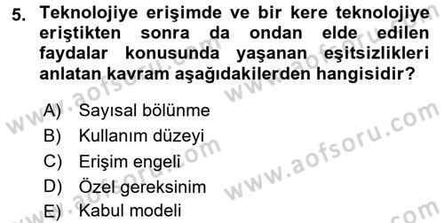 Bilgi Toplumu Ve E-Devlet Dersi 2020 - 2021 Yılı Yaz Okulu Sınavı 5. Soru
