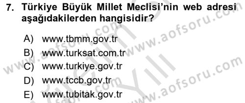 Bilgi Toplumu Ve E-Devlet Dersi 2020 - 2021 Yılı Yaz Okulu Sınavı 7. Soru