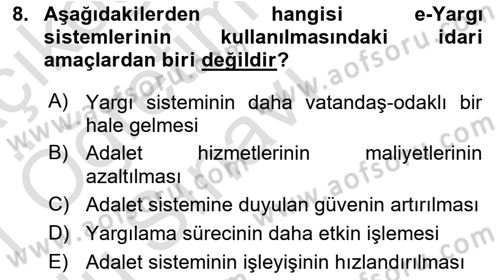 Bilgi Toplumu Ve E-Devlet Dersi 2020 - 2021 Yılı Yaz Okulu Sınavı 8. Soru