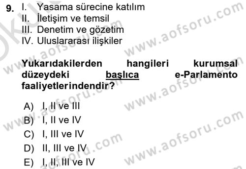 Bilgi Toplumu Ve E-Devlet Dersi 2020 - 2021 Yılı Yaz Okulu Sınavı 9. Soru