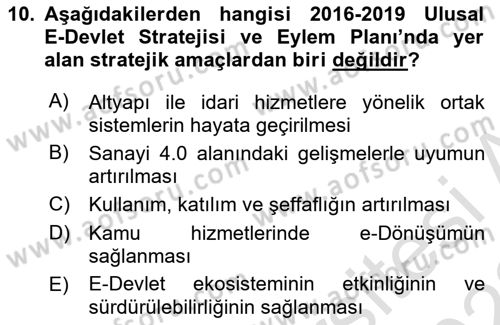 Bilgi Toplumu Ve E-Devlet Dersi 2021 - 2022 Yılı (Vize) Ara Sınav Soruları 10. Soru