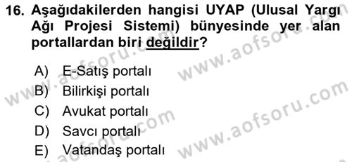 Bilgi Toplumu Ve E-Devlet Dersi 2021 - 2022 Yılı (Vize) Ara Sınav Soruları 16. Soru