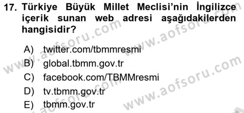 Bilgi Toplumu Ve E-Devlet Dersi 2021 - 2022 Yılı (Vize) Ara Sınav Soruları 17. Soru