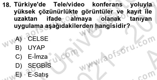 Bilgi Toplumu Ve E-Devlet Dersi 2021 - 2022 Yılı (Vize) Ara Sınav Soruları 18. Soru