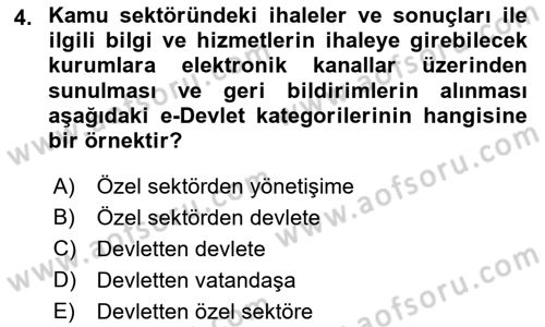 Bilgi Toplumu Ve E-Devlet Dersi 2021 - 2022 Yılı (Vize) Ara Sınavı 4. Soru