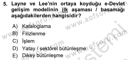 Bilgi Toplumu Ve E-Devlet Dersi 2021 - 2022 Yılı (Vize) Ara Sınav Soruları 5. Soru