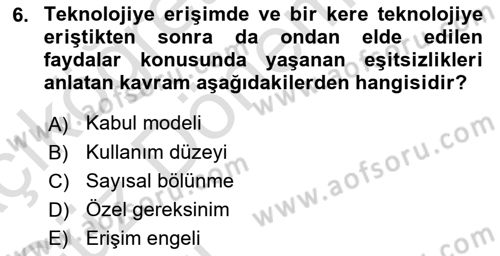 Bilgi Toplumu Ve E-Devlet Dersi 2021 - 2022 Yılı (Vize) Ara Sınav Soruları 6. Soru