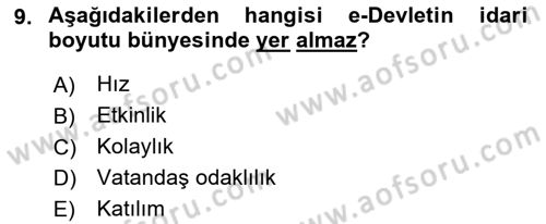 Bilgi Toplumu Ve E-Devlet Dersi 2021 - 2022 Yılı (Vize) Ara Sınav Soruları 9. Soru
