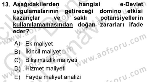 Bilgi Toplumu Ve E-Devlet Dersi 2021 - 2022 Yılı (Final) Dönem Sonu Sınav Soruları 13. Soru