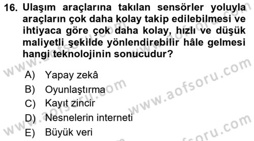 Bilgi Toplumu Ve E-Devlet Dersi 2021 - 2022 Yılı (Final) Dönem Sonu Sınav Soruları 16. Soru