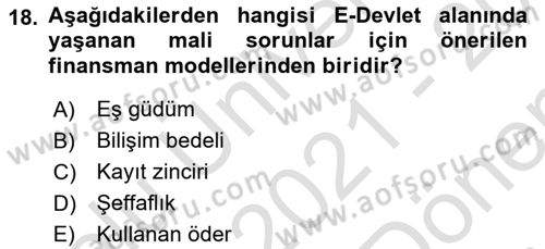 Bilgi Toplumu Ve E-Devlet Dersi 2021 - 2022 Yılı (Final) Dönem Sonu Sınav Soruları 18. Soru