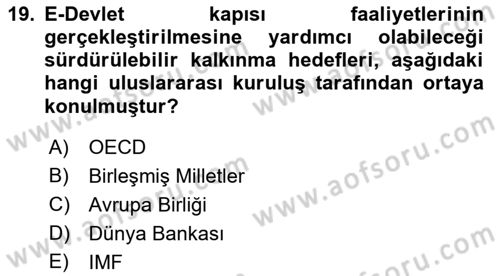 Bilgi Toplumu Ve E-Devlet Dersi 2021 - 2022 Yılı (Final) Dönem Sonu Sınav Soruları 19. Soru