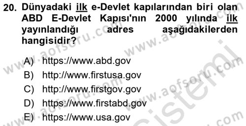 Bilgi Toplumu Ve E-Devlet Dersi 2021 - 2022 Yılı (Final) Dönem Sonu Sınav Soruları 20. Soru