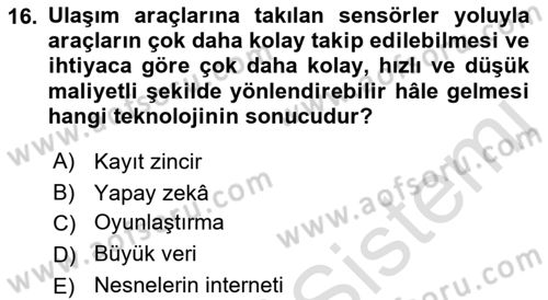 Bilgi Toplumu Ve E-Devlet Dersi 2021 - 2022 Yılı Yaz Okulu Sınav Soruları 16. Soru