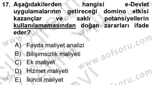 Bilgi Toplumu Ve E-Devlet Dersi 2021 - 2022 Yılı Yaz Okulu Sınav Soruları 17. Soru