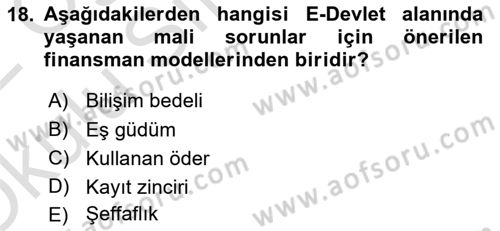 Bilgi Toplumu Ve E-Devlet Dersi 2021 - 2022 Yılı Yaz Okulu Sınav Soruları 18. Soru