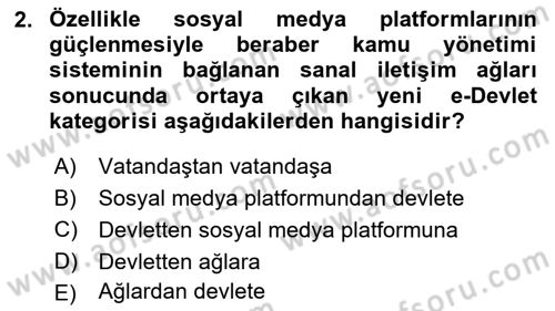 Bilgi Toplumu Ve E-Devlet Dersi 2021 - 2022 Yılı Yaz Okulu Sınav Soruları 2. Soru