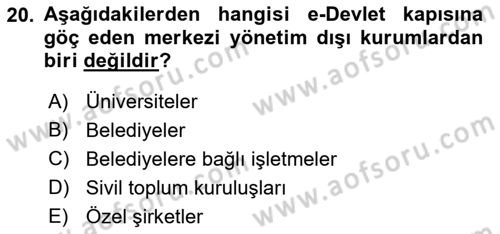 Bilgi Toplumu Ve E-Devlet Dersi 2021 - 2022 Yılı Yaz Okulu Sınav Soruları 20. Soru