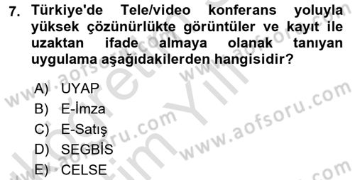 Bilgi Toplumu Ve E-Devlet Dersi 2021 - 2022 Yılı Yaz Okulu Sınav Soruları 7. Soru