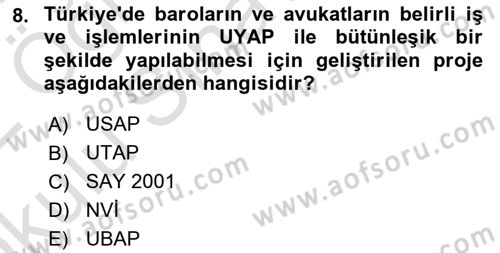 Bilgi Toplumu Ve E-Devlet Dersi 2021 - 2022 Yılı Yaz Okulu Sınav Soruları 8. Soru