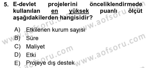 Bilgi Toplumu Ve E-Devlet Dersi 2022 - 2023 Yılı (Vize) Ara Sınavı 5. Soru
