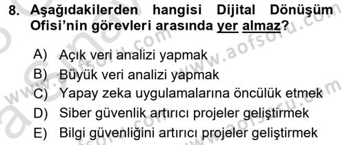 Bilgi Toplumu Ve E-Devlet Dersi 2022 - 2023 Yılı (Vize) Ara Sınavı 8. Soru