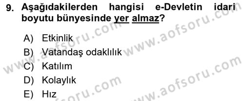 Bilgi Toplumu Ve E-Devlet Dersi 2022 - 2023 Yılı (Vize) Ara Sınavı 9. Soru