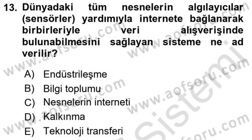 Bilgi Toplumu Ve E-Devlet Dersi 2022 - 2023 Yılı (Final) Dönem Sonu Sınav Soruları 13. Soru