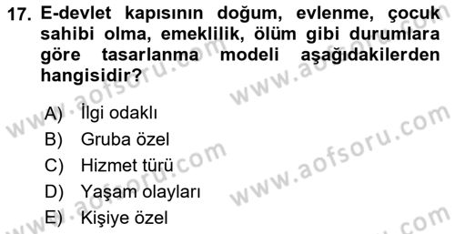 Bilgi Toplumu Ve E-Devlet Dersi 2022 - 2023 Yılı (Final) Dönem Sonu Sınav Soruları 17. Soru