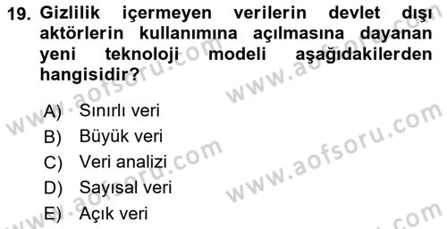 Bilgi Toplumu Ve E-Devlet Dersi 2022 - 2023 Yılı (Final) Dönem Sonu Sınav Soruları 19. Soru