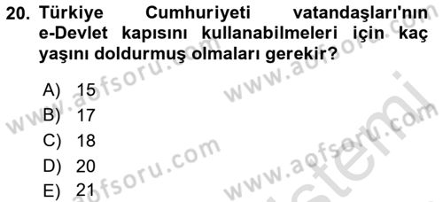 Bilgi Toplumu Ve E-Devlet Dersi 2022 - 2023 Yılı (Final) Dönem Sonu Sınav Soruları 20. Soru
