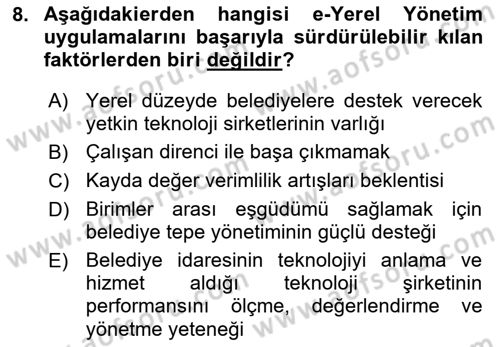 Bilgi Toplumu Ve E-Devlet Dersi 2022 - 2023 Yılı (Final) Dönem Sonu Sınavı 8. Soru