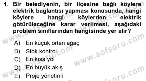Yöneylem Araştırması Dersi 2018 - 2019 Yılı 3 Ders Sınav Soruları 1. Soru
