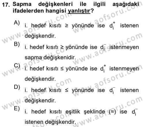 Yöneylem Araştırması Dersi 2018 - 2019 Yılı 3 Ders Sınav Soruları 17. Soru