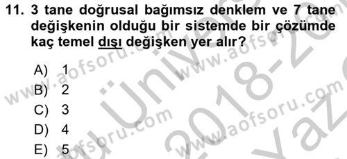 Yöneylem Araştırması Dersi 2018 - 2019 Yılı Yaz Okulu Sınav Soruları 11. Soru