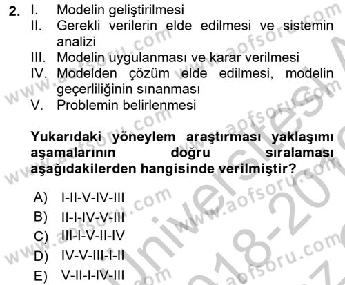 Yöneylem Araştırması Dersi 2018 - 2019 Yılı Yaz Okulu Sınav Soruları 2. Soru