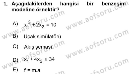 Yöneylem Araştırması Dersi 2019 - 2020 Yılı (Final) Dönem Sonu Sınavı 1. Soru