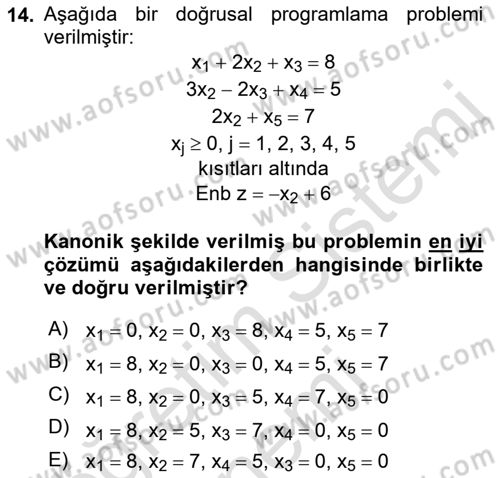 Yöneylem Araştırması Dersi 2021 - 2022 Yılı (Vize) Ara Sınav Soruları 14. Soru