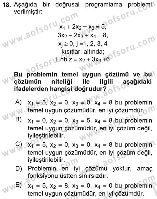 Yöneylem Araştırması Dersi 2021 - 2022 Yılı (Vize) Ara Sınav Soruları 18. Soru