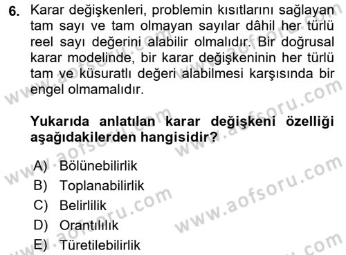 Yöneylem Araştırması Dersi 2021 - 2022 Yılı (Vize) Ara Sınav Soruları 6. Soru