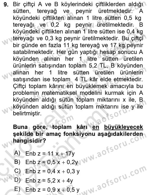 Yöneylem Araştırması Dersi 2021 - 2022 Yılı (Vize) Ara Sınav Soruları 9. Soru