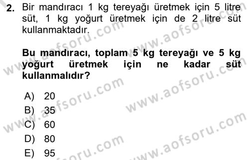 Yöneylem Araştırması Dersi 2021 - 2022 Yılı (Final) Dönem Sonu Sınavı 2. Soru