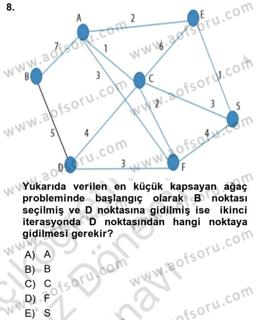 Yöneylem Araştırması Dersi 2021 - 2022 Yılı (Final) Dönem Sonu Sınav Soruları 8. Soru