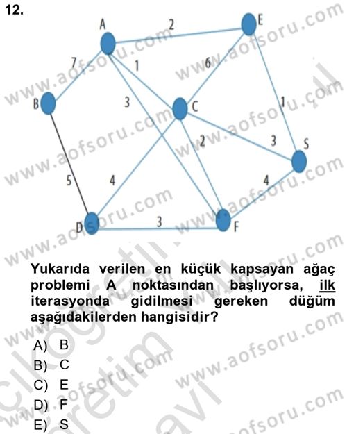 Yöneylem Araştırması Dersi 2021 - 2022 Yılı Yaz Okulu Sınav Soruları 12. Soru