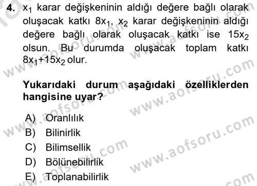 Yöneylem Araştırması Dersi 2021 - 2022 Yılı Yaz Okulu Sınav Soruları 4. Soru