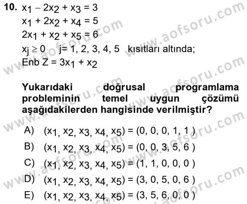 Yöneylem Araştırması Dersi 2022 - 2023 Yılı (Vize) Ara Sınav Soruları 10. Soru